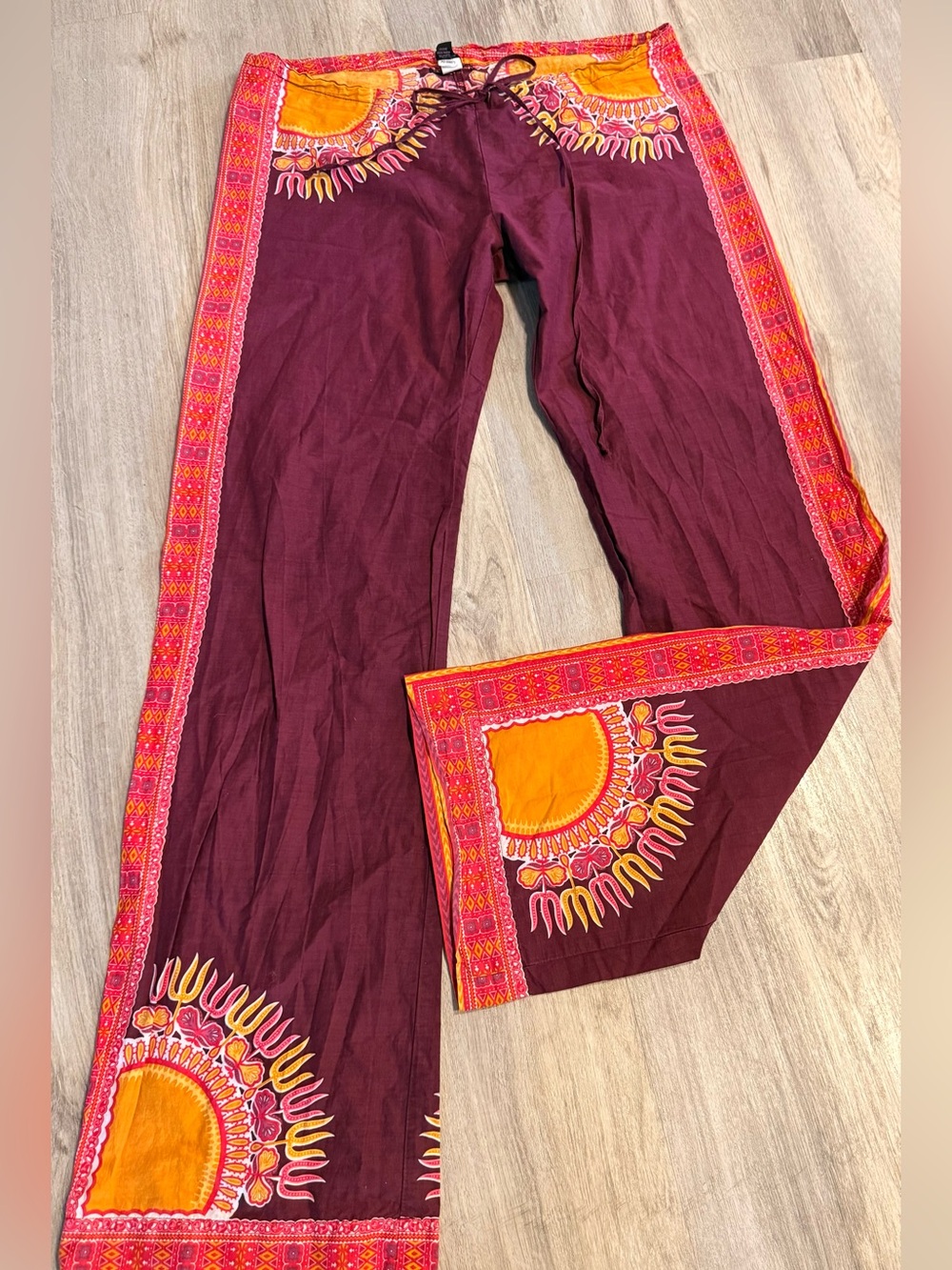 Vintage Lucky Brand Y2K Hippie Sun Printer Low Rise Drawstring Pants Size XS